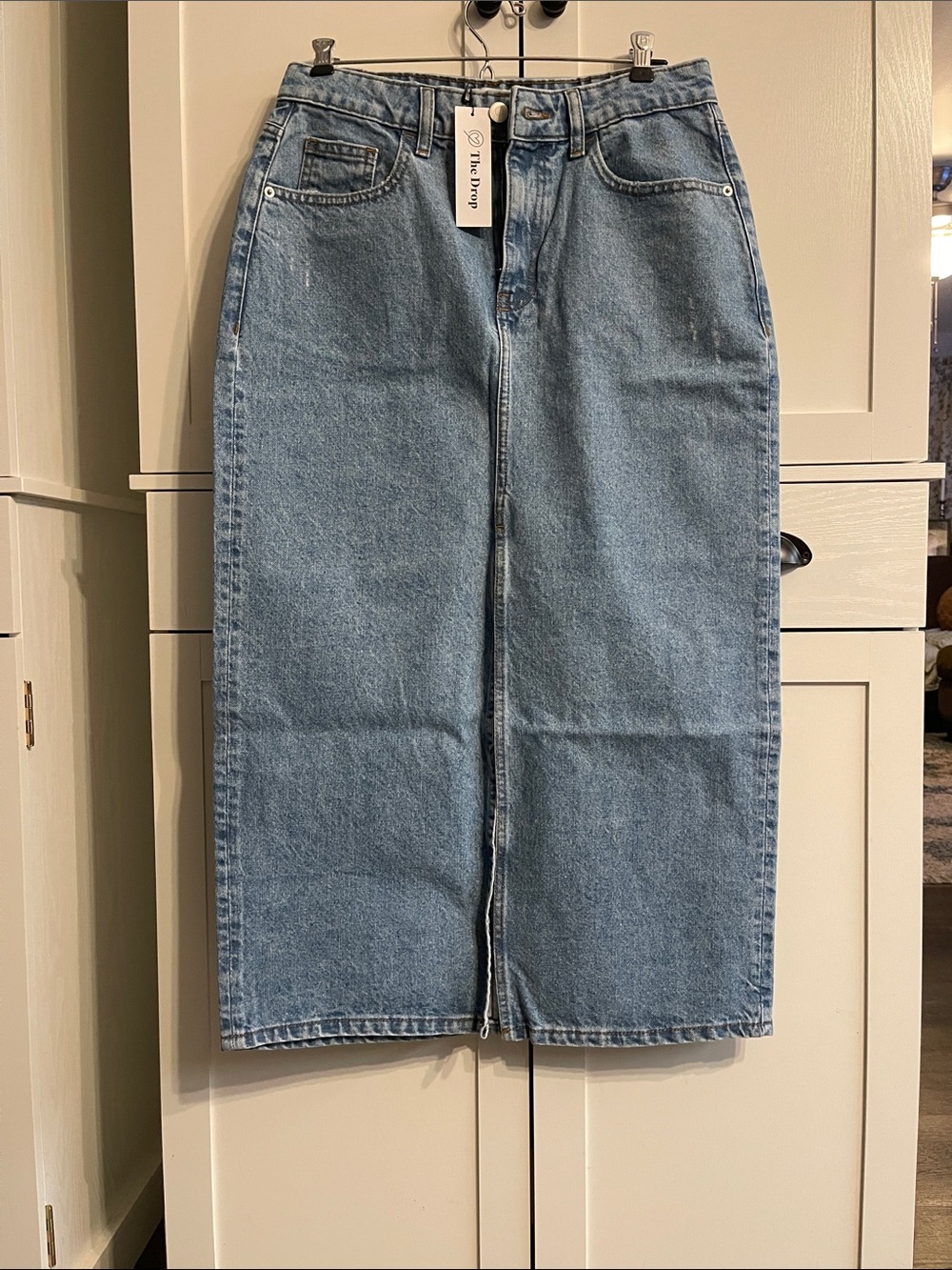 The Drop Women's Light Blue Denim Midi Skirt